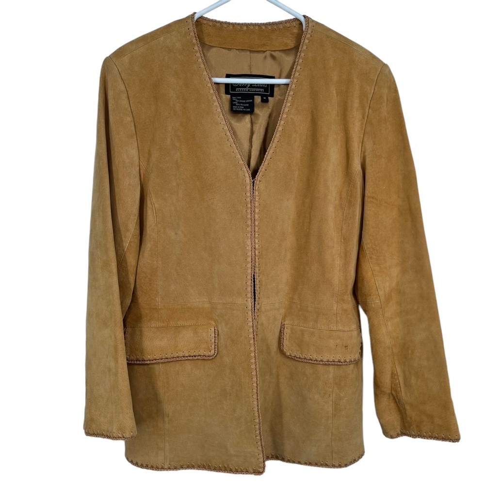 Terry Lewis Luxuries Genuine Suede Braided Stitched Trim Tan Jacket